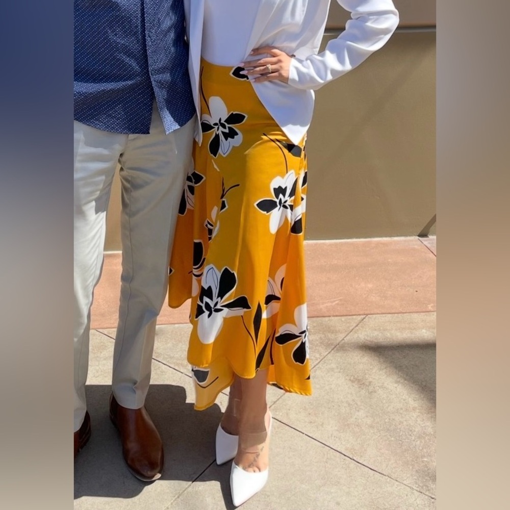 Who What Wear Mustard Floral A-Line Skirt